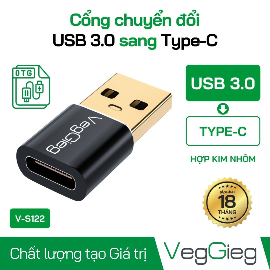 Cổng Chuyển USB 3.0 Sang Type-C Âm - V-S122 - VegGieg