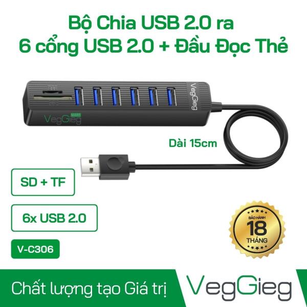 Bộ Chia/ Hub USB2.0 ra 6 cổng USB2.0 + Đầu Đọc Thẻ (SD+TF 2 in 1) - V-C306