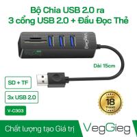 Bộ Chia USB2.0 ra 3 cổng USB2.0 + Đầu Đọc Thẻ (SD+TF 2 TRONG 1) - V-C303