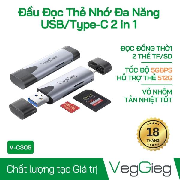 Đầu Đọc Thẻ Nhớ Đa Năng USB/TypeC 2in1 - V-C305