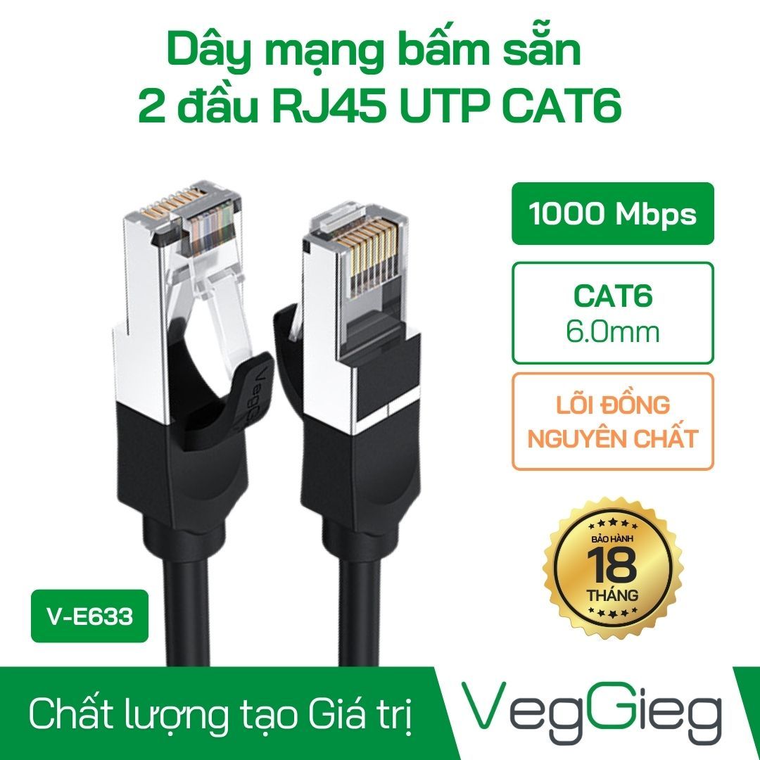 Dây Mạng Bấm Sẵn 2 đầu RJ45 UTP CAT6 - V-E633